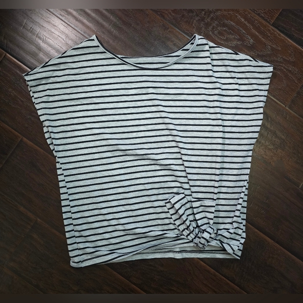 Emery Rose Womens Striped Stretchy Front Knot Top XL